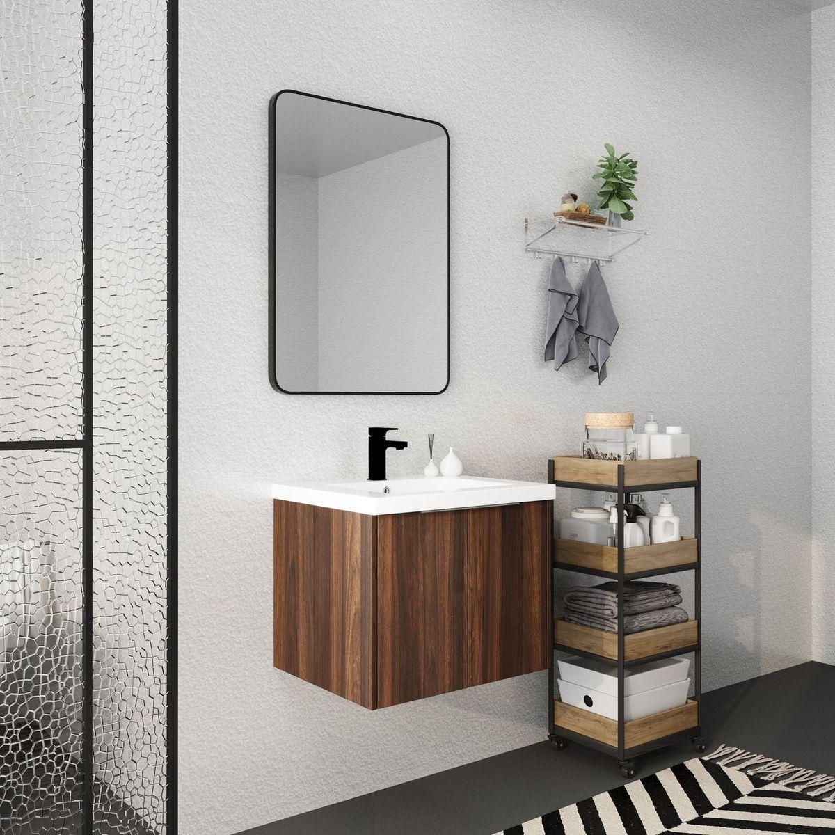 Bathroom Cabinet With Sink, Soft Close Doors, Float Mounting Design, 24 Inch For Small Bathroom, 24x18-00624CAW (KD-Packing)