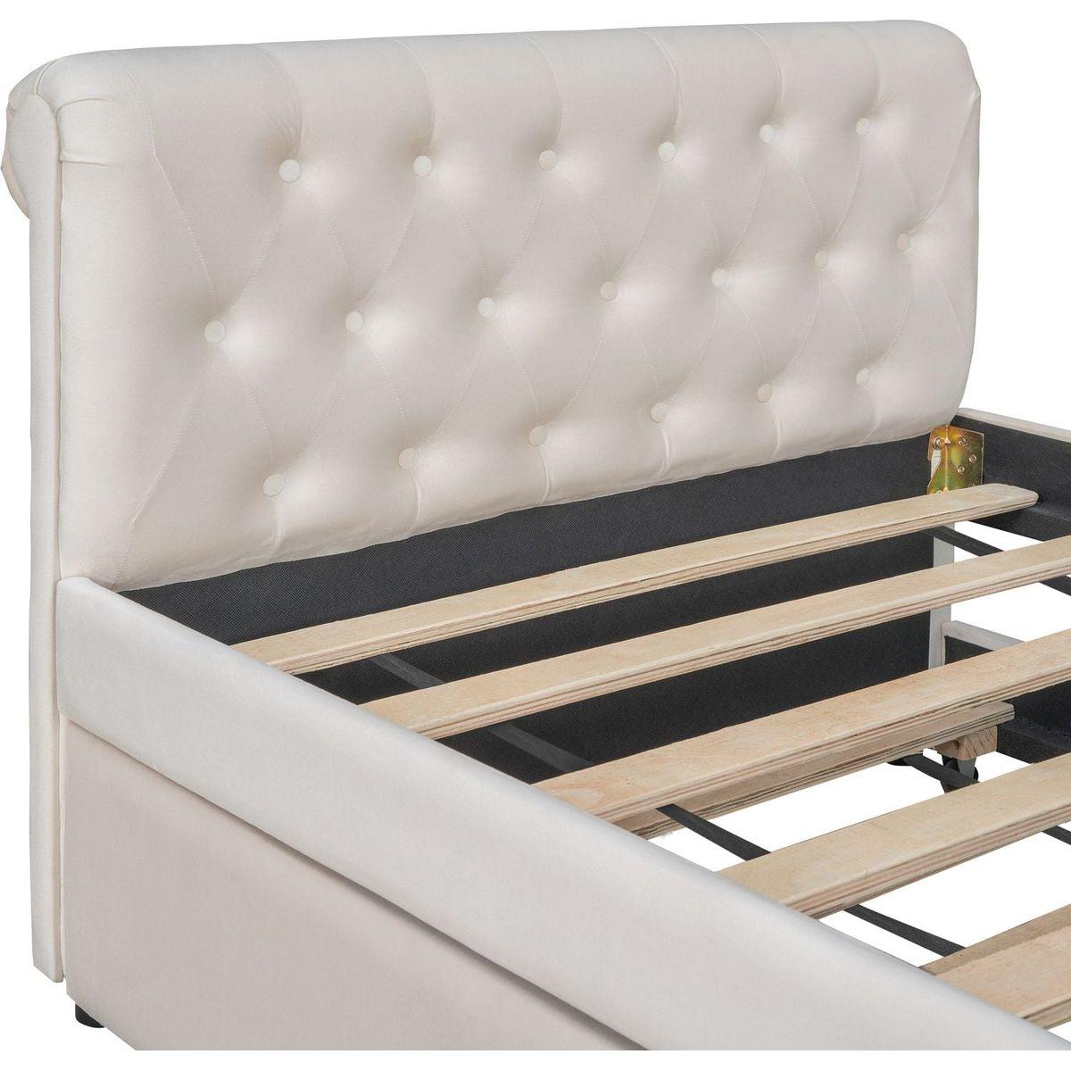 Twin Size Upholstered daybed with Trundle, Wood Slat Support, Beige(OLD SKU :LP000116AAA)