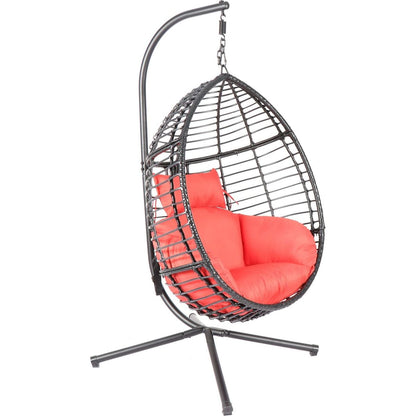 Swing Egg Chair With Stand, High-Quality Modern Design, 37.4x37.4x76.77 (Red)