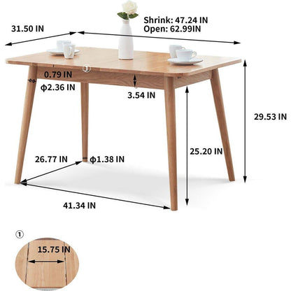 Natural solid oak round corner diagonal leg telescopic table 1.2-1.6m, for 6-8 people to meet Dining table wood (light color)