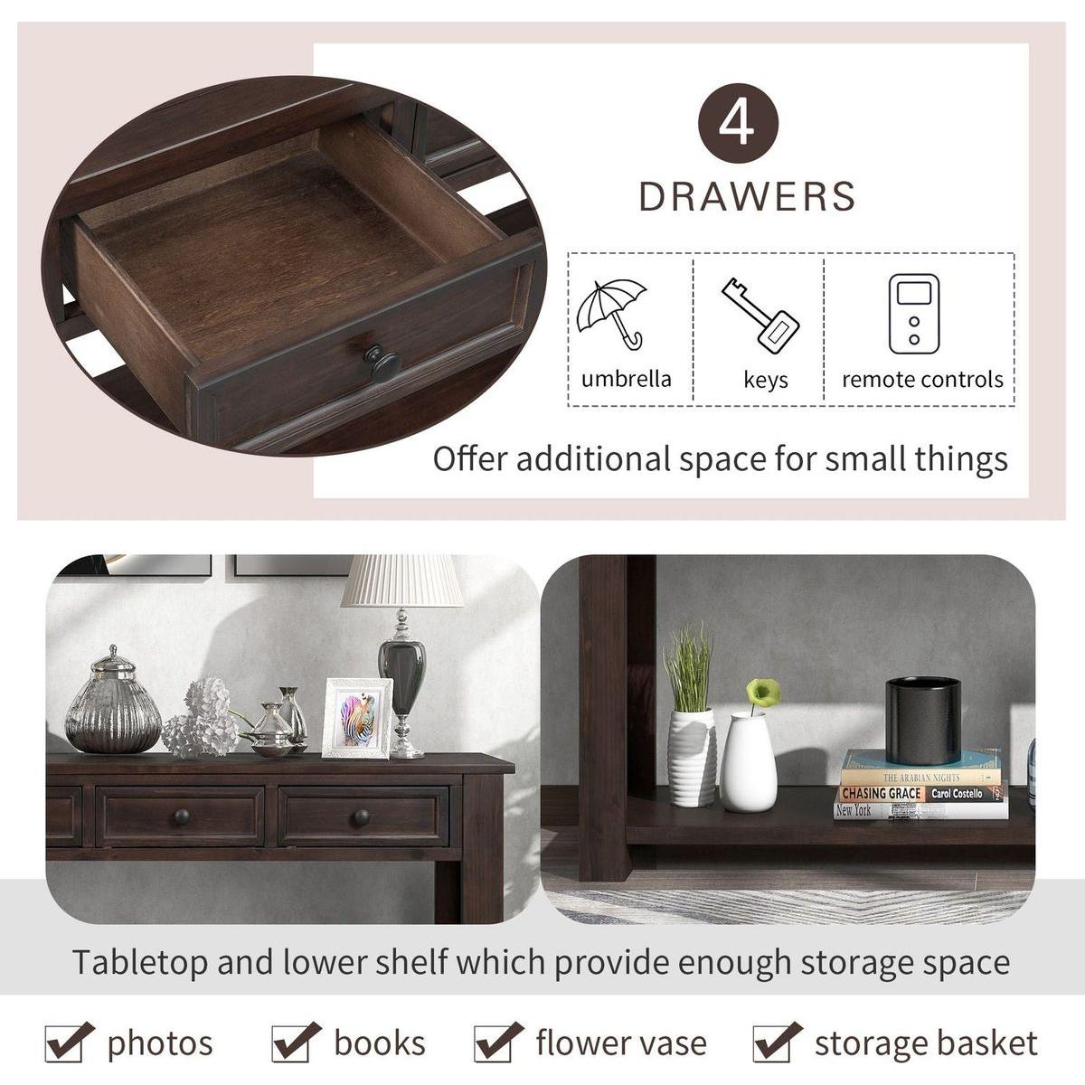 Console Table/Sofa Table with Storage Drawers and Bottom Shelf for Entryway Hallway (Espresso) - Streamdale Furniture