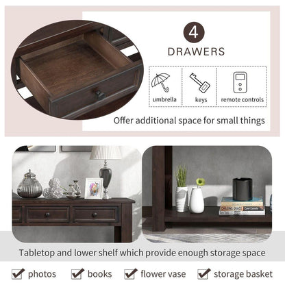 Console Table/Sofa Table with Storage Drawers and Bottom Shelf for Entryway Hallway (Espresso) - Streamdale Furniture
