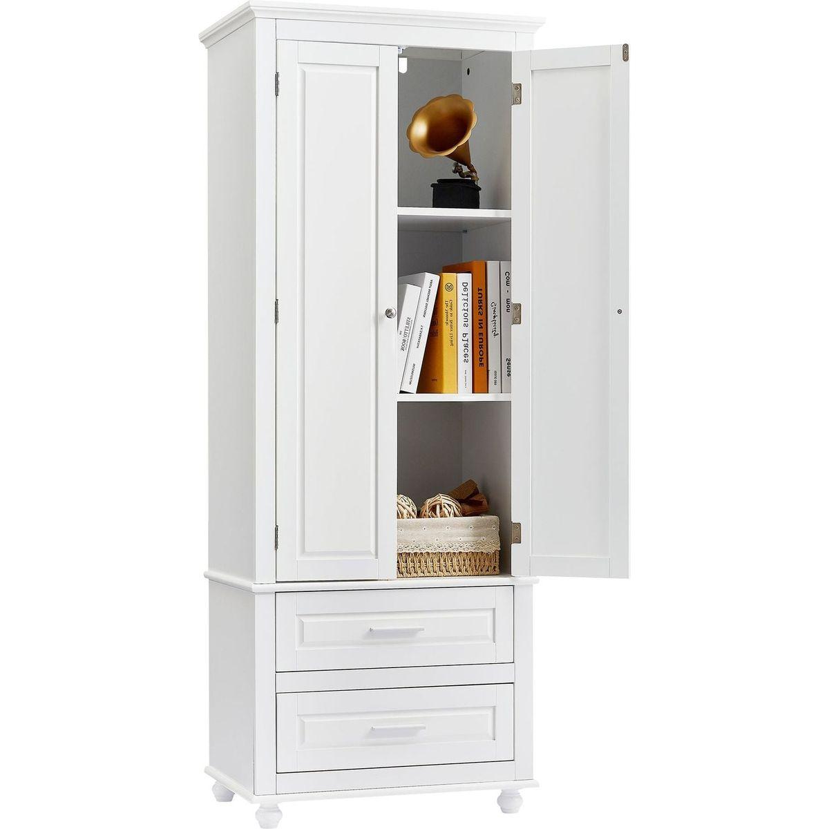 Tall Storage Cabinet with Two Drawers for Bathroom/Office, White