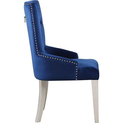 Varian Side Chair (1Pc), Blue Fabric & Antique Platinum