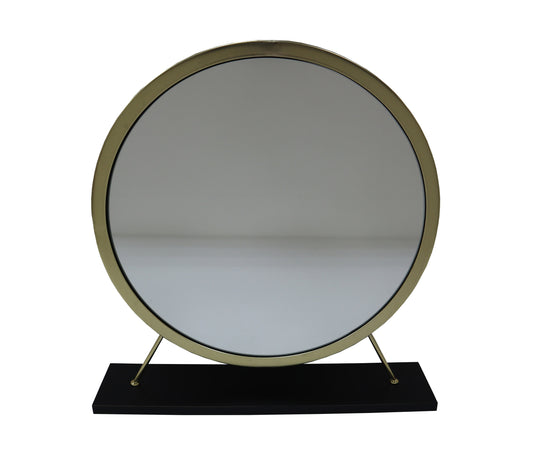 Adao Vanity Mirror & Stool in Faux Fur, Mirror, Black & Brass Finish