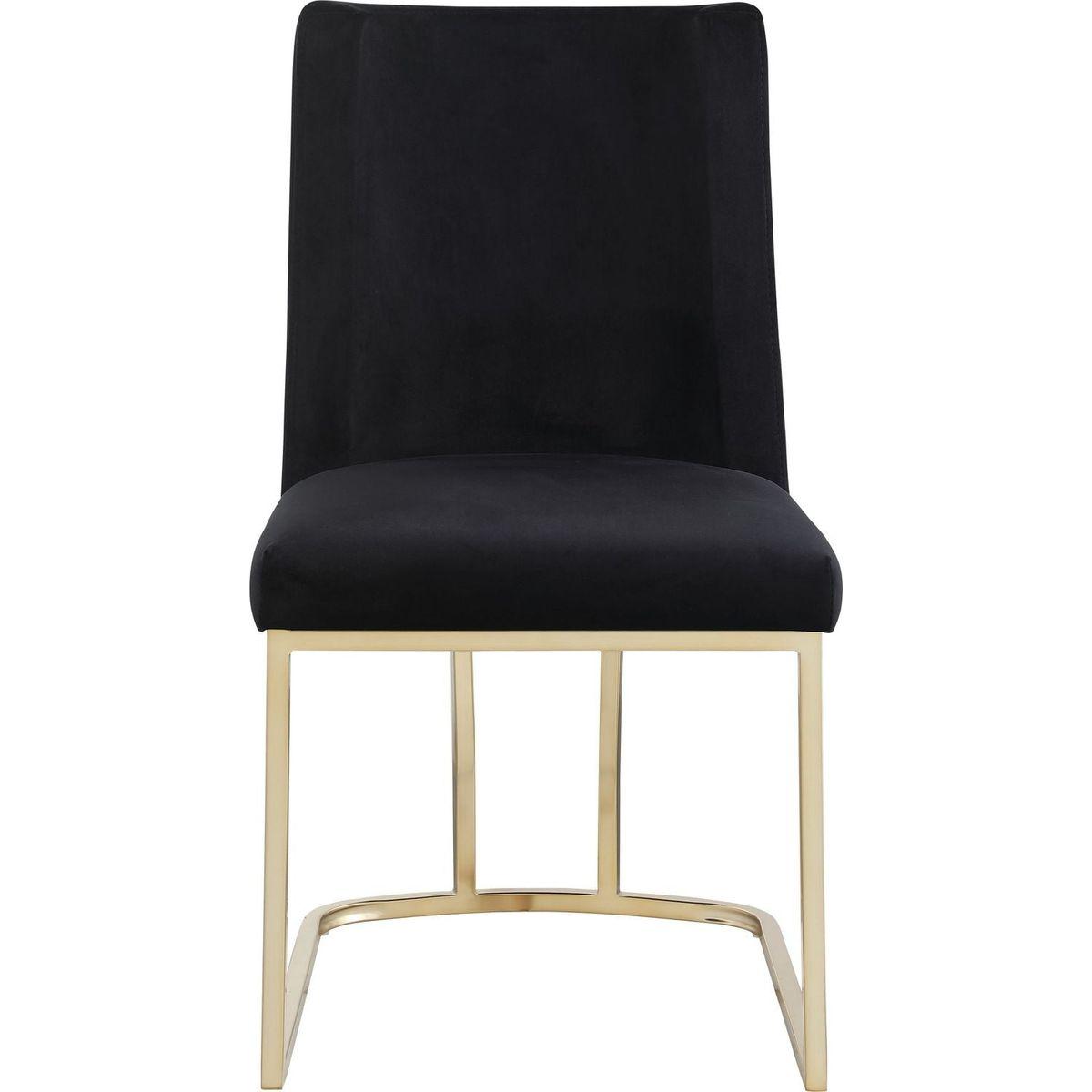 Dining Chairs, Velvet Upolstered Side Chair, Gold Metal Legs (Set of 2) - Black