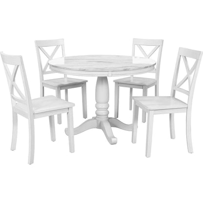 5 Pieces Dining Table and Chairs Set for 4 Persons, Kitchen Room Solid Wood Table with 4 Chairs