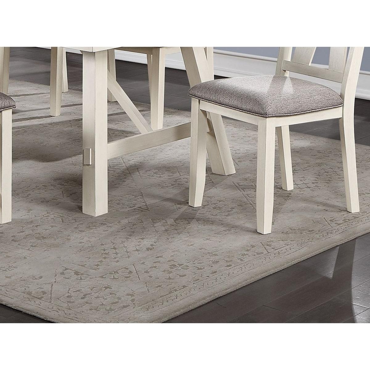 Dining Room Furniture Set of 2 Chairs Gray Fabric Cushion Seat White Clean Lines Side Chairs