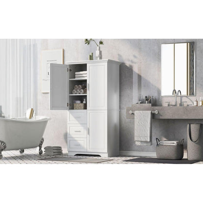 Tall and Wide Storage Cabinet with Doors for Bathroom/Office, Three Drawers, White