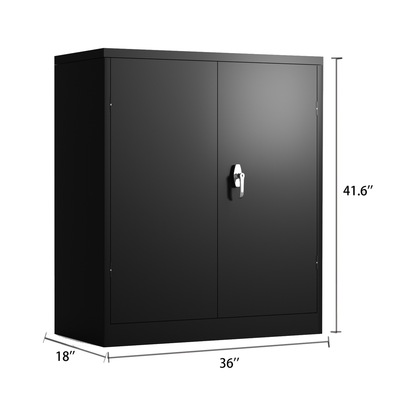 Metal Storage Cabinet with 2 Doors and 2 Shelves, Lockable Steel Storage Cabinet for Office, Garage, Warehouse - Streamdale Furniture