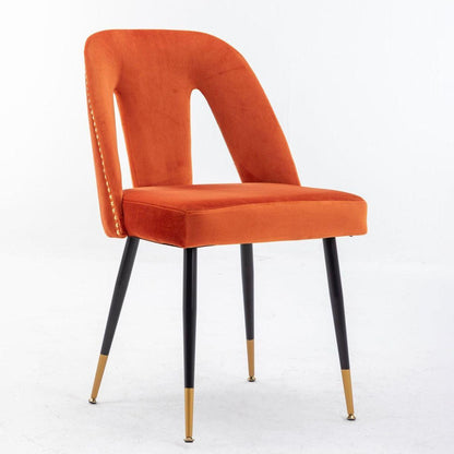 Akoya Collection Modern Contemporary Velvet Upholstered Dining Chair with Nailheads and Gold Tipped Black Metal Legs, Orangeet of 2