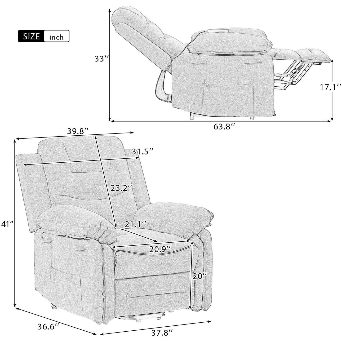 Massage Recliner, Power Lift Chair for Elderly with Adjustable Massage and Heating Function, Recliner Chair with Infinite Position and Side Pocket for Living Room, Beige