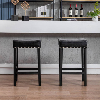 Counter Height 29" Bar Stools for Kitchen Counter Backless Faux Leather Stools Farmhouse Island Chairs (29 Inch, Black, Set of 2)