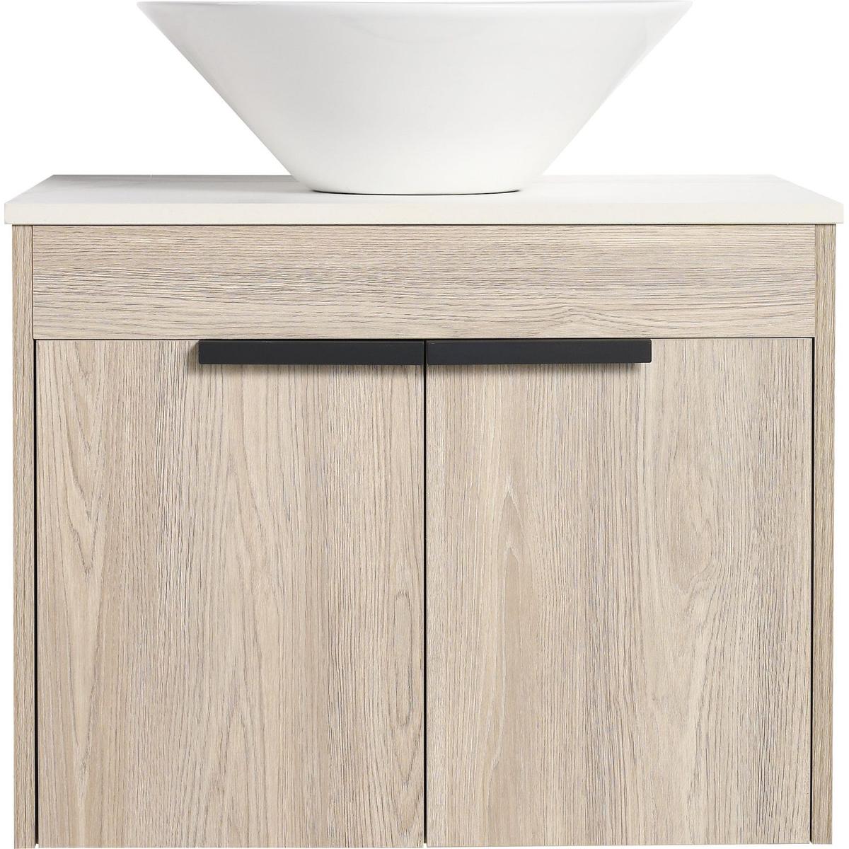 24" Modern Design Float Bathroom Vanity With Ceramic Basin Set, Wall Mounted White Oak Vanity With Soft Close Door, KD-PackingD-Packing Pieces