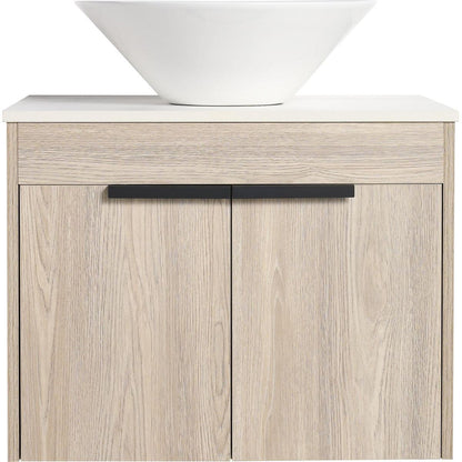 24" Modern Design Float Bathroom Vanity With Ceramic Basin Set, Wall Mounted White Oak Vanity With Soft Close Door, KD-PackingD-Packing Pieces