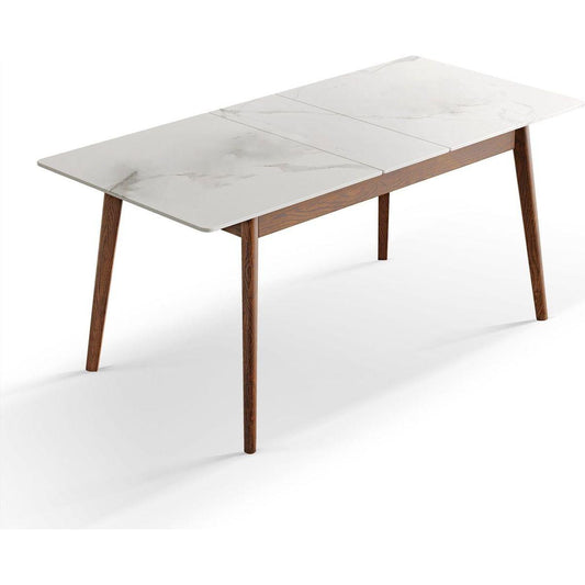 Walnut solid oak and white slate round corner diagonal leg telescopic table 1.2-1.5m, for 6-8 people to meet Dining table wood (walunt color)