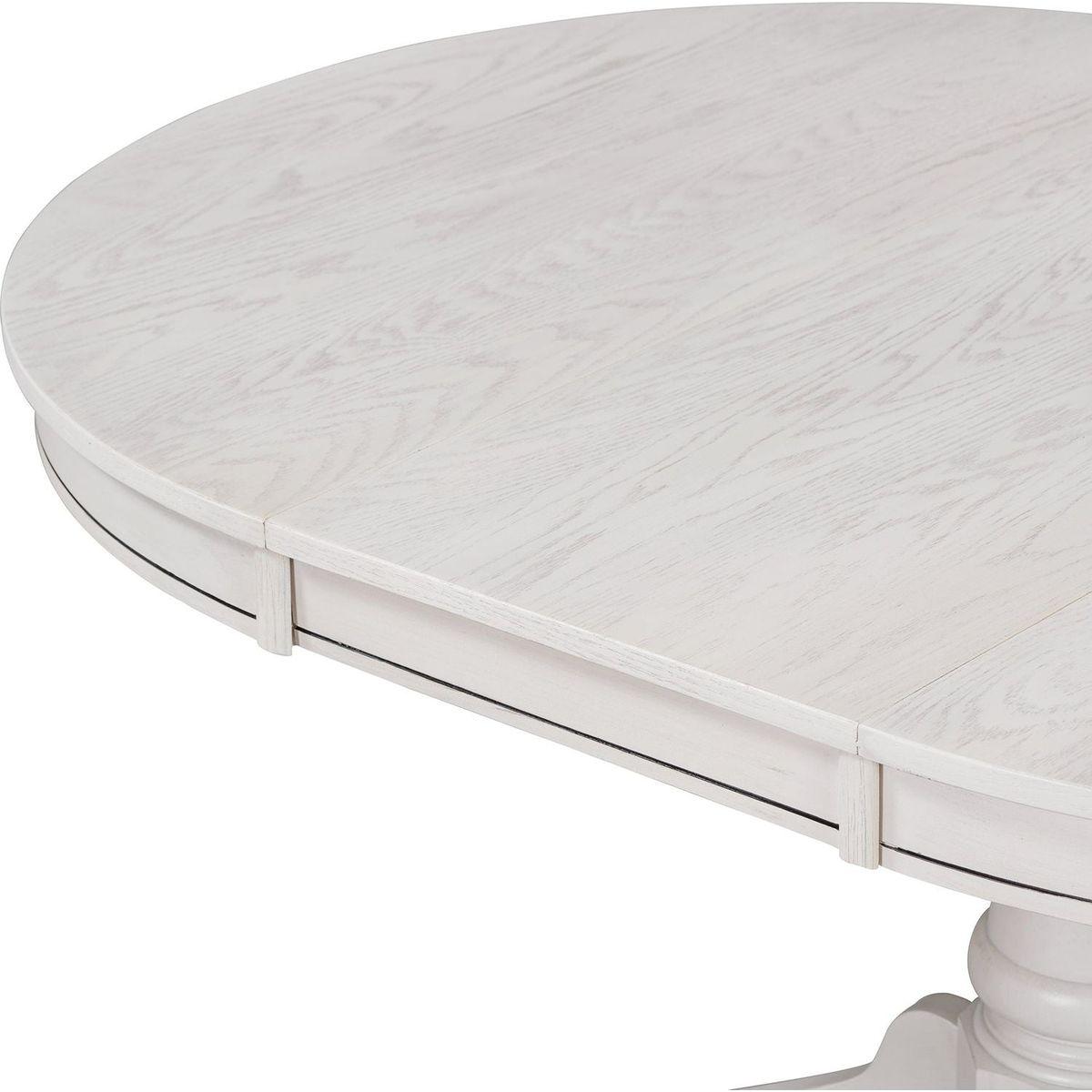 5-Piece Retro Functional Dining Table Set Wood Round Extendable Dining Table and 4 Upholstered Dining Chairs (Antique White) - Streamdale Furniture