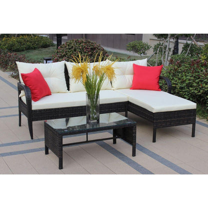 Outdoor patio Furniture sets 3 piece Conversation set wicker Ratten Sectional Sofa With Seat Cushions(Beige Cushion)