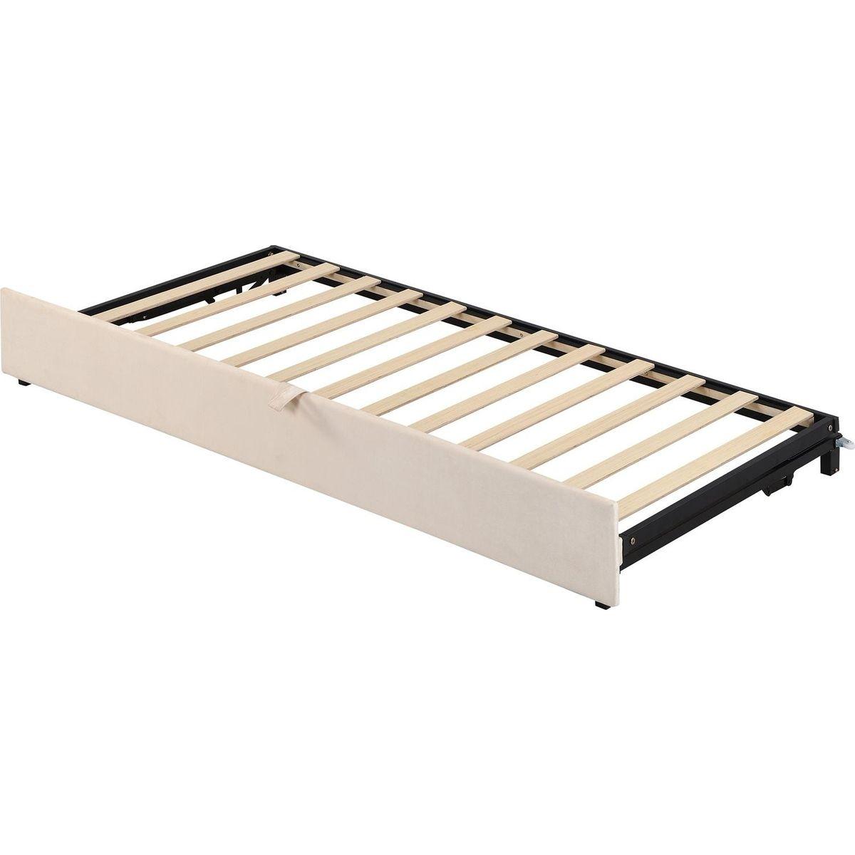 Twin Size Upholstered daybed with Extendable Trundle, Beige - Streamdale Furniture