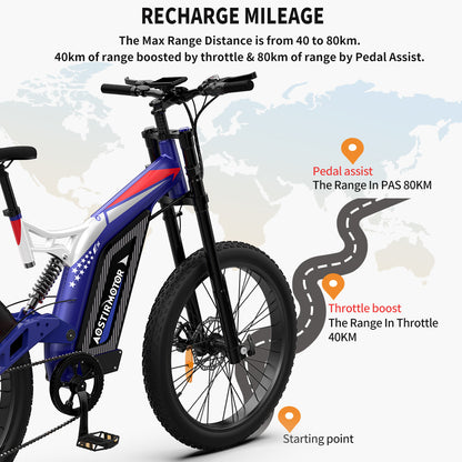 26" 1500W Electric Bike Fat Tire P7 48V 20AH Removable Lithium Battery for Adults S17-1500W