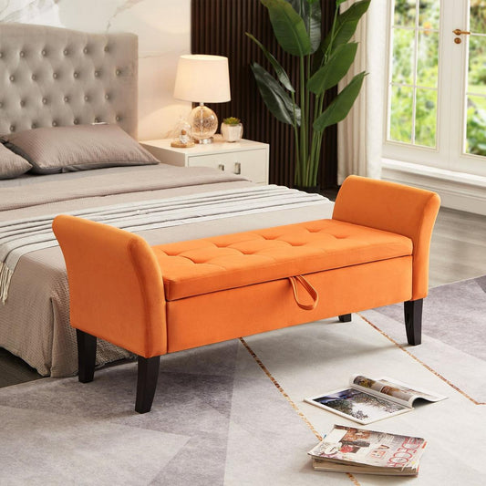 51.5" Bed Bench with Storage Orange Velvet - Streamdale Furniture