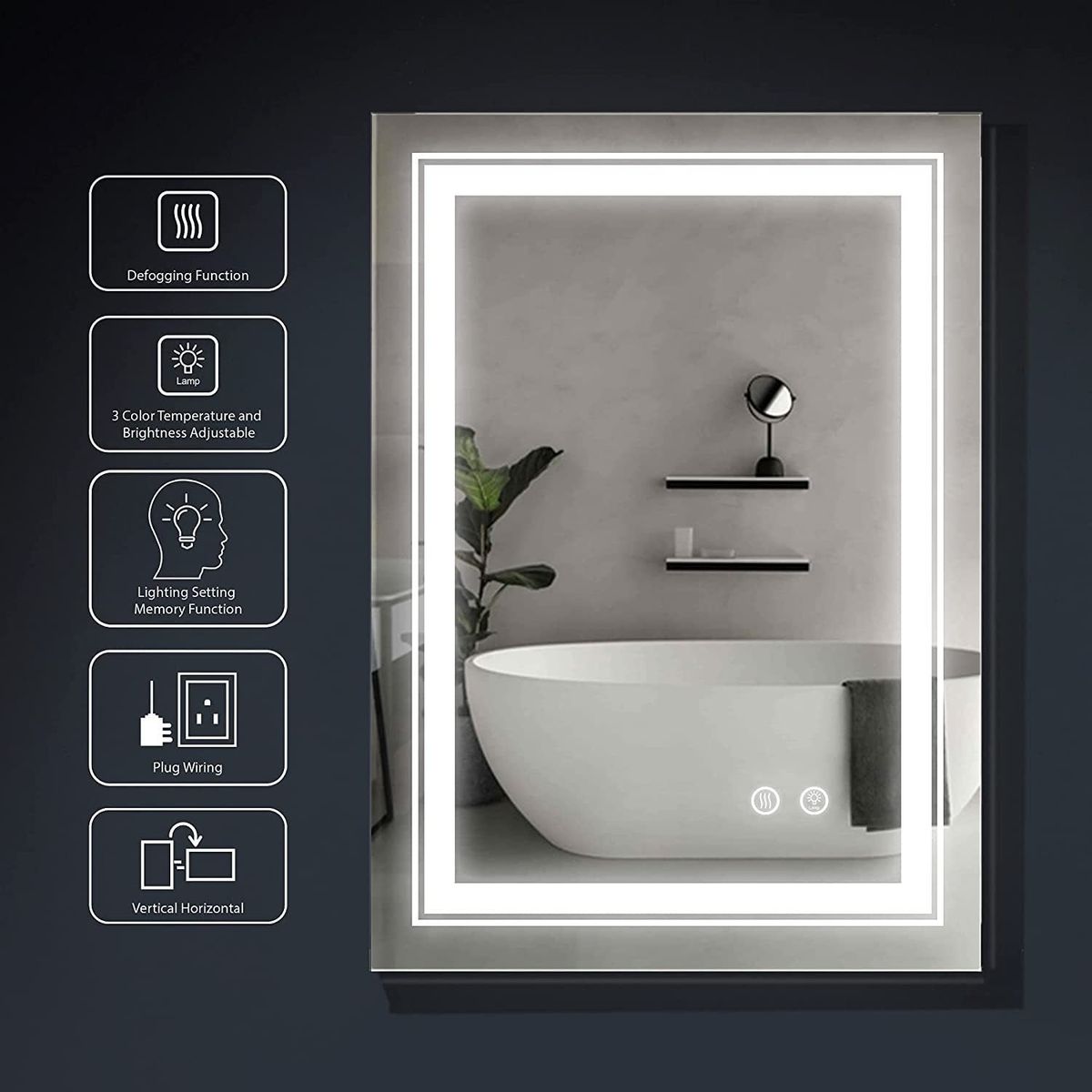 32x24 LED Lighted Bathroom Wall Mounted Mirror with High Lumen+Anti-Fog Separately Control+Dimmer Function