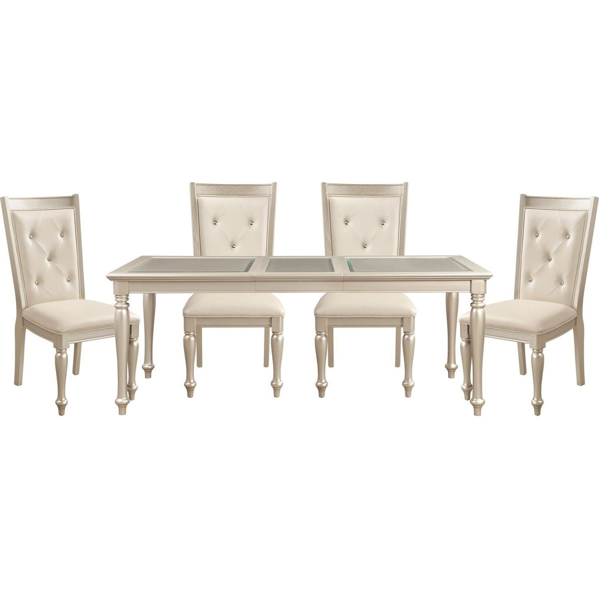 Traditional Design Silver Finish Dining Side Chairs 2pc Set Wood Frame Crystal Button-Tufted Back