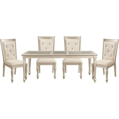 Traditional Design Silver Finish Dining Side Chairs 2pc Set Wood Frame Crystal Button-Tufted Back