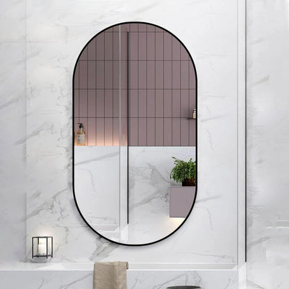 Wall Mounted Mirror, 36" x18" Fan& Pre-Set Hooks for Vertical & Horizontal Hang, Ideal for Bedroom, Bathroom