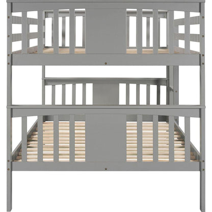 Full over Full Bunk Bed with Ladder for Bedroom, Guest Room Furniture-Gray