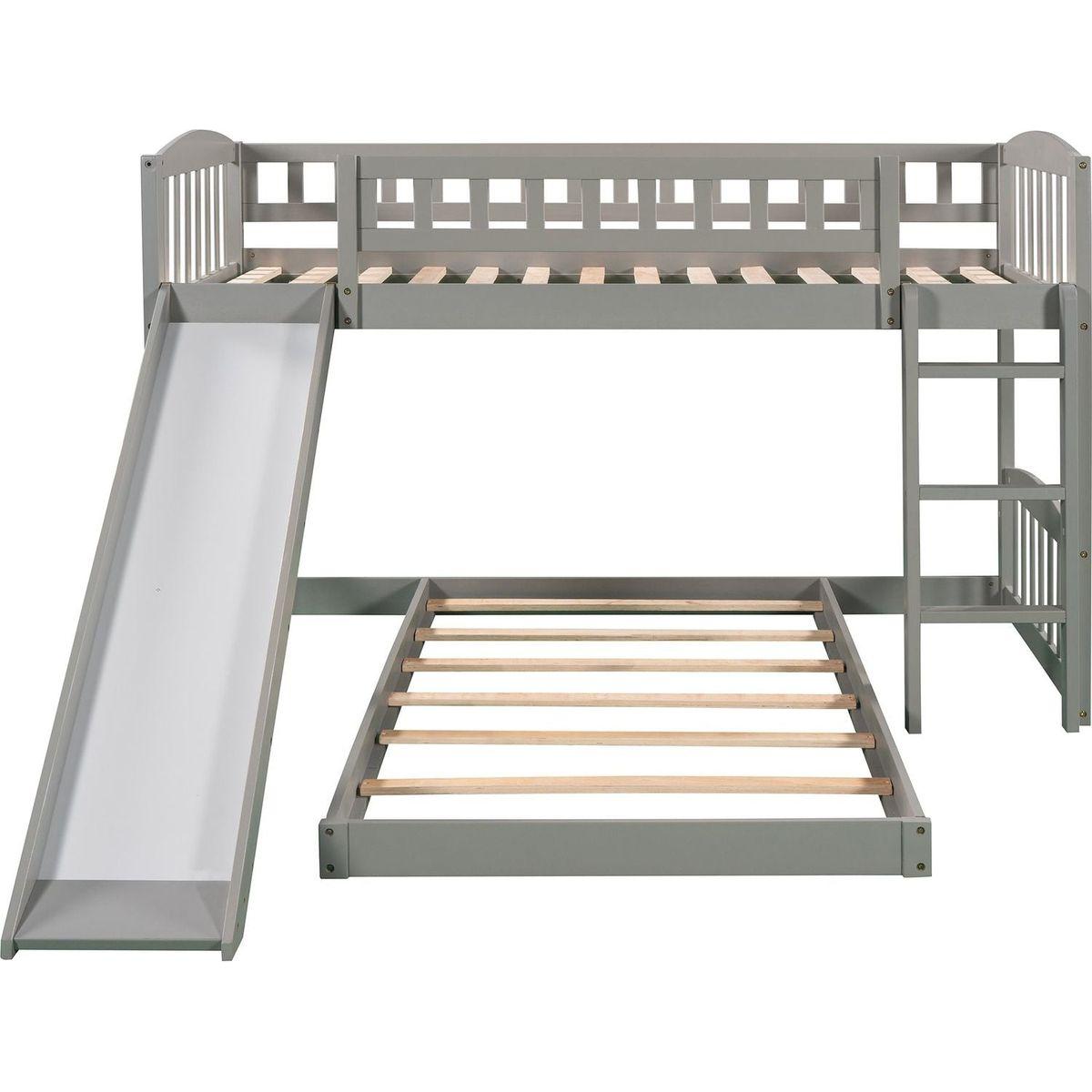 Twin Over Twin Bunk Bed with Slide and Ladder, Gray