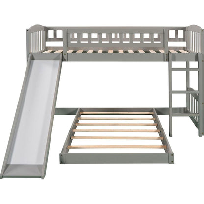 Twin Over Twin Bunk Bed with Slide and Ladder, Gray