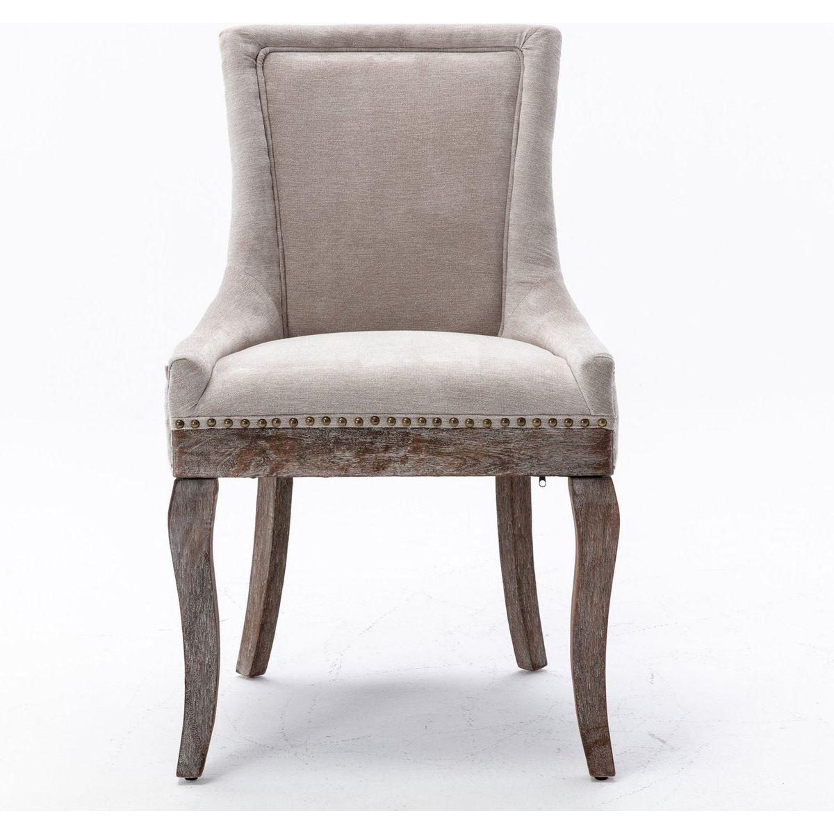 Ultra Side Dining Chairhickened fabric chairs with neutrally toned solid wood legsBronze nail headet of 2eige