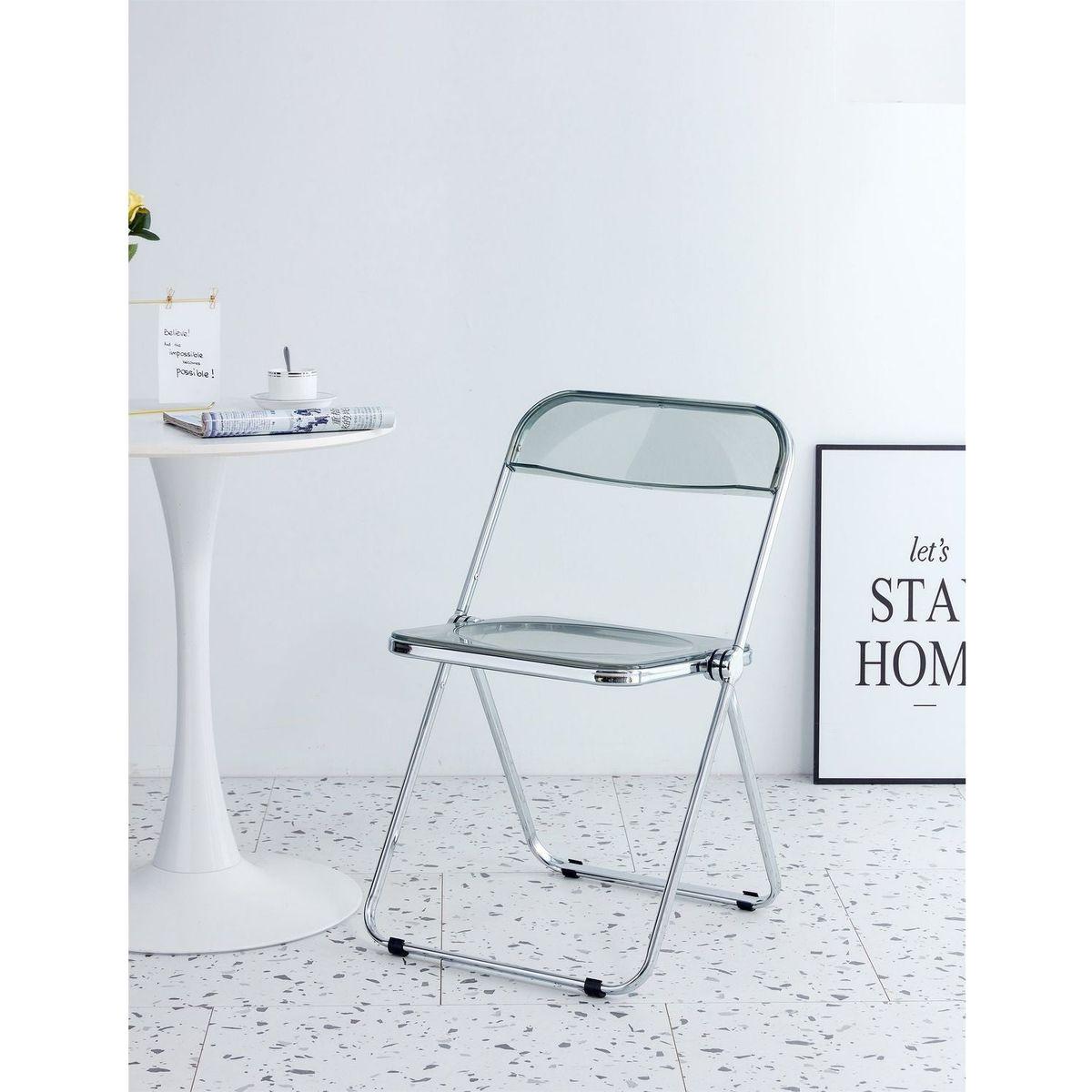 Gray Clear Transparent Folding Chair Chair Pc Plastic Living Room Seat