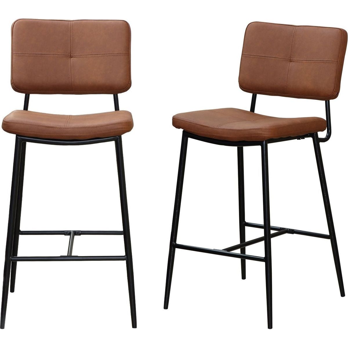 Bar Stools Set of 2, 25" Hight Back Stool Upholstered Counter Chair Heavy-Duty Steel Frame Pub Breakfast Bar Chairs for Kitchen, Brown