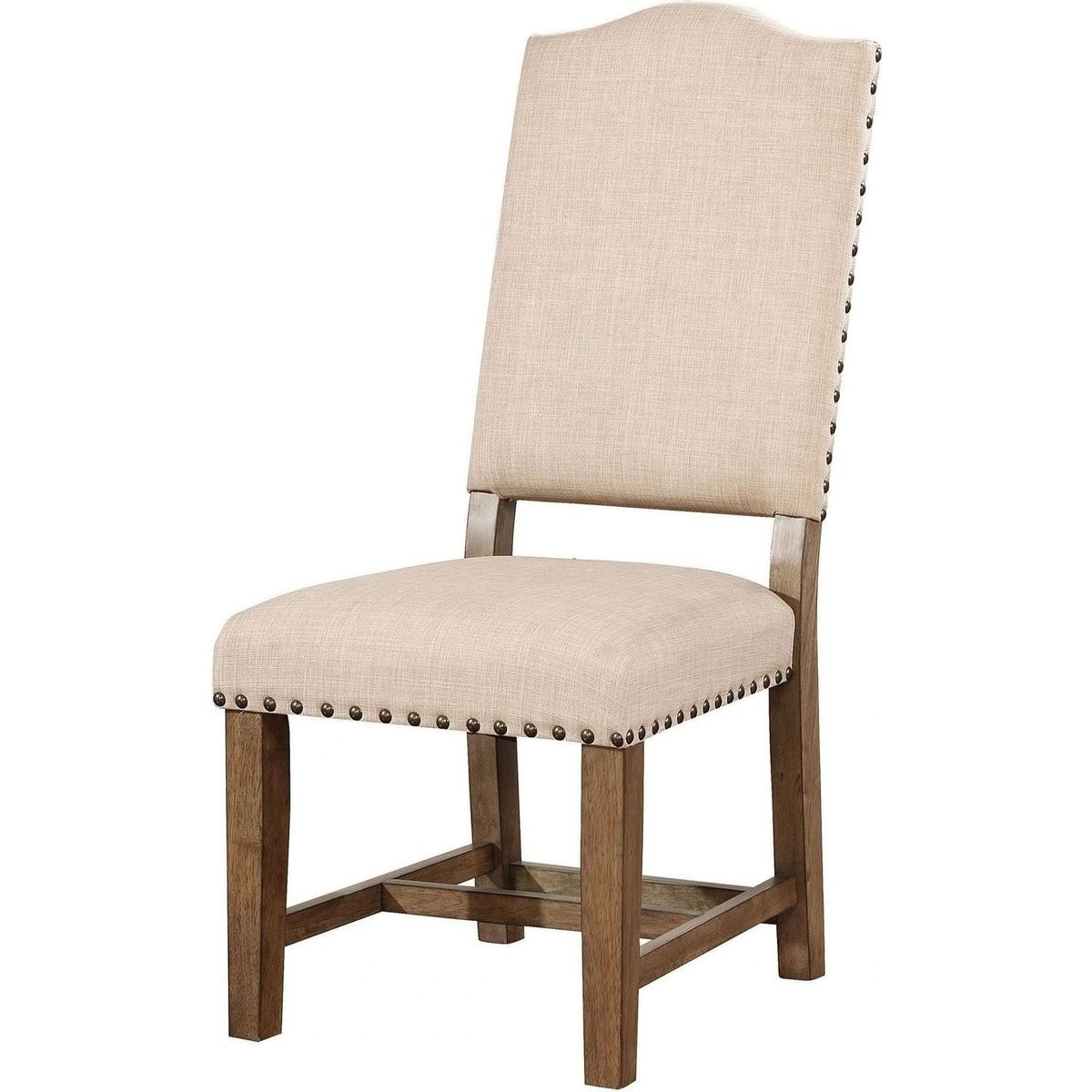 Rustic Classic 2pcs Dining Chairs Beige Fabric Upholstered Cushion Side Chairs Nailhead Trim Kitchen Dining Room Solid wood Light Oak