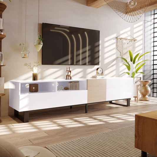 Modern TV Stand for 80" TV with Double Storage Space, Media Console Table, Entertainment Center with Drop Down Door for Living Room, Bedroom, Home Theatre