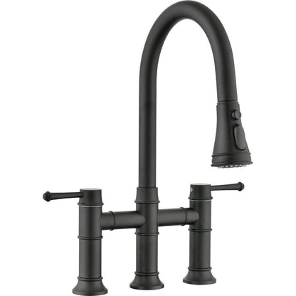 Double Handle Bridge Kitchen Faucet With Pull-Down Spray Head