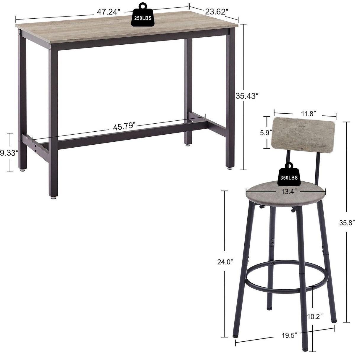 Bar Table Set with 4 Bar stools PU Soft seat with backrest, Grey, 47.24" L x 23.62" W x 35.43" H