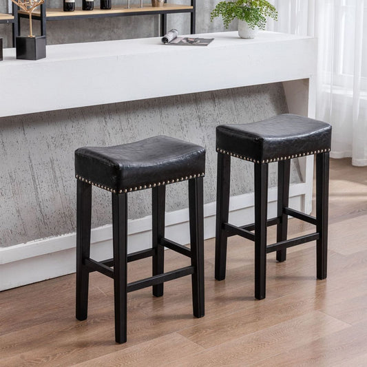 Counter Height 29" Bar Stools for Kitchen Counter Backless Faux Leather Stools Farmhouse Island Chairs (29 Inch, Black, Set of 2)