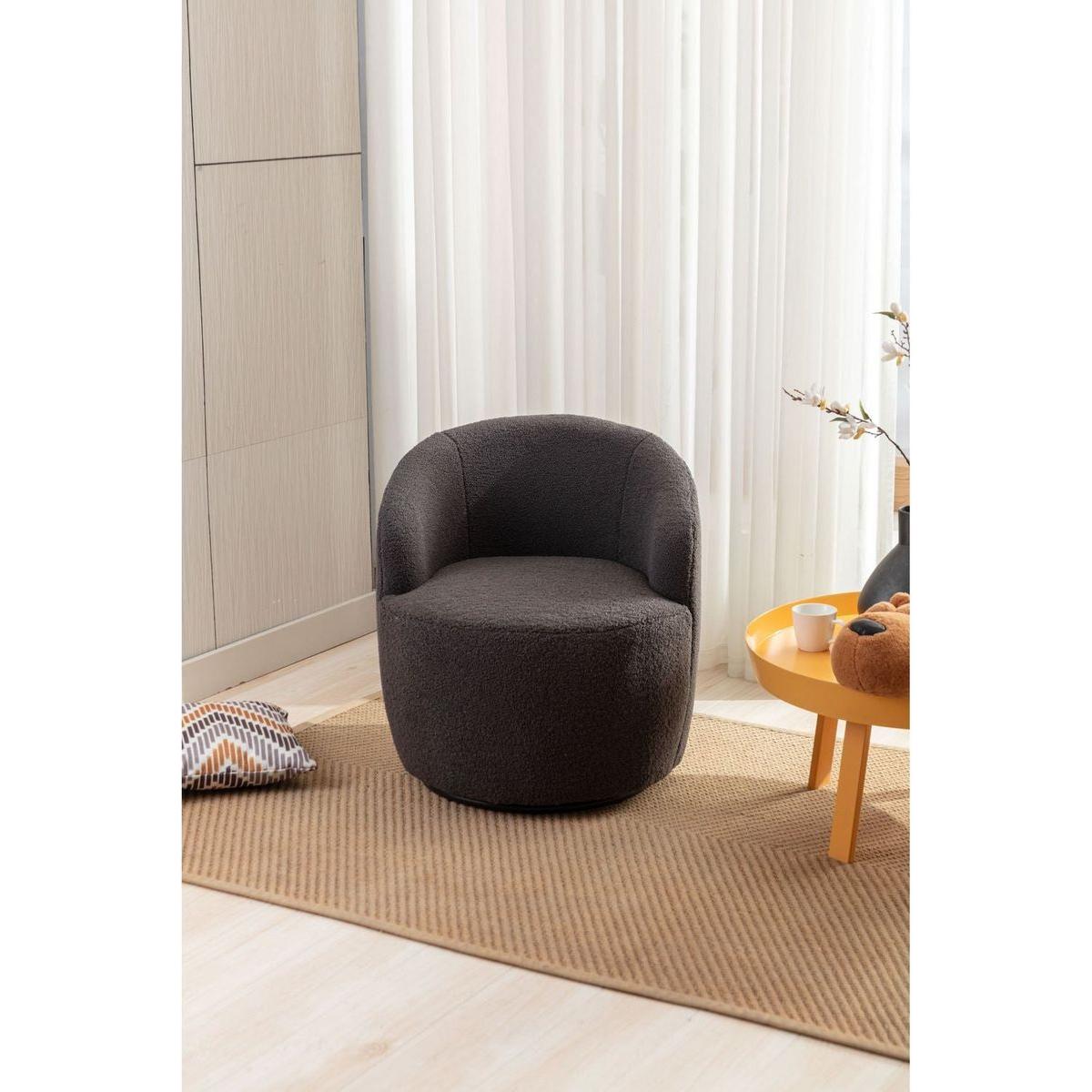 Teddy Fabric Swivel Accent Armchair Barrel Chair With Black Powder Coating Metal Ring,Dark Gray