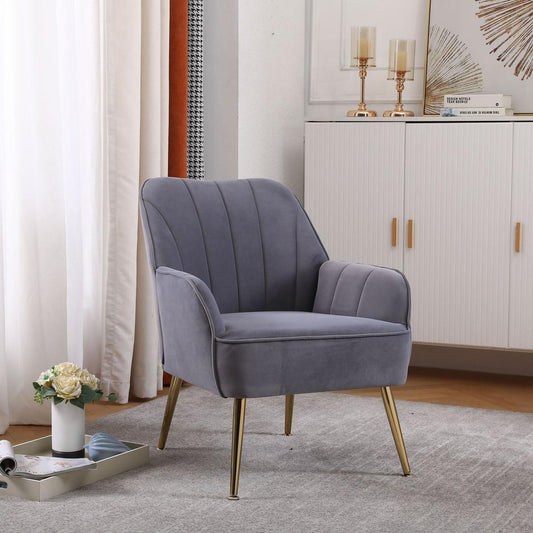 Modern Mid Century Chair velvet Sherpa Armchair for Living Room Bedroom Office Easy Assemble - Streamdale Furniture