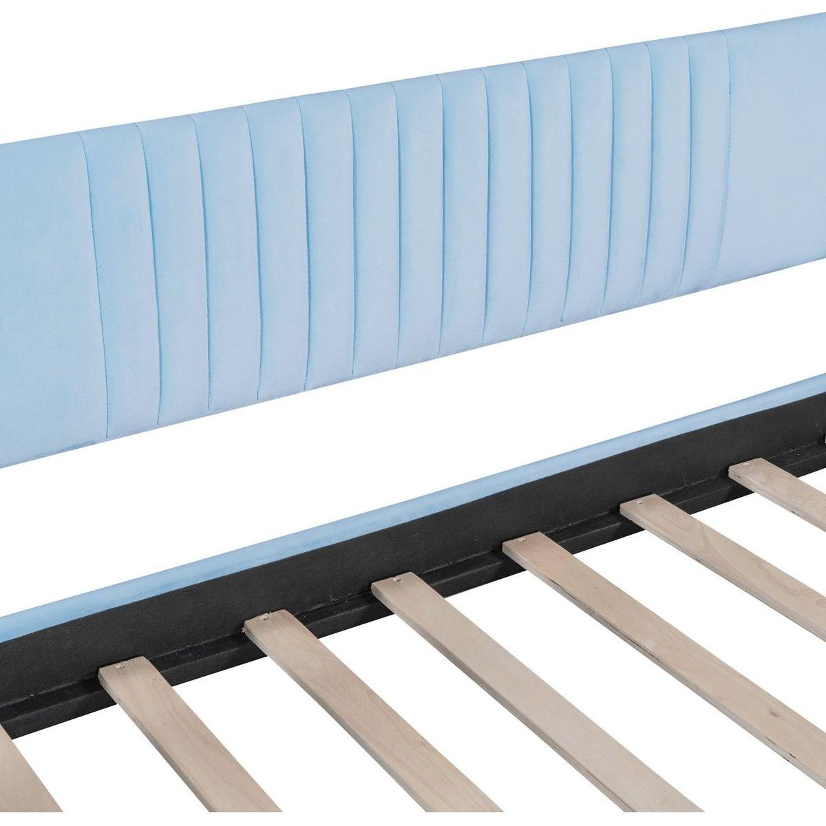 Upholstered Daybed Sofa Bed Twin Size With Trundle Bed and Wood Slat, Light Blue