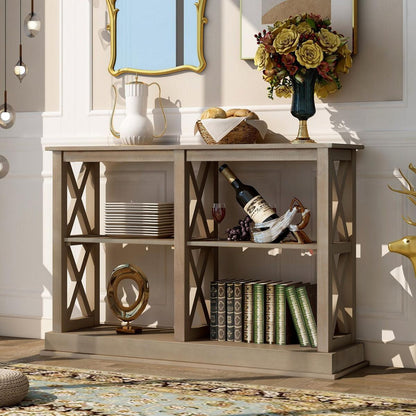 Console Table with 3-Tier Open Storage Spaces and " X"