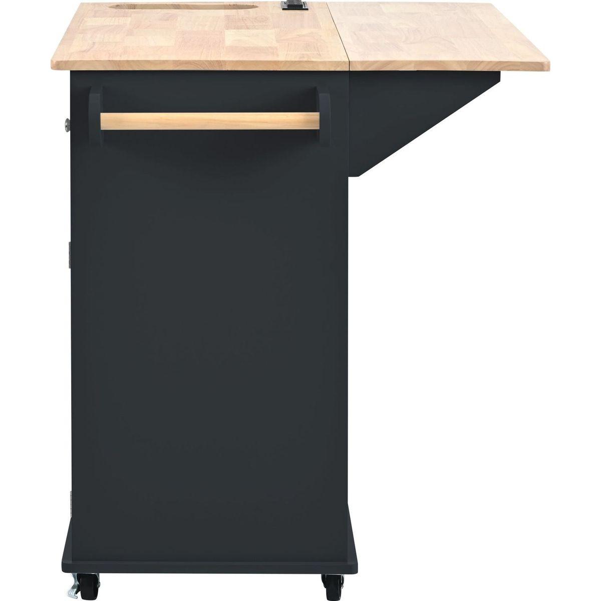 Kitchen Island with Power Outlet,Kitchen Storage Island with Drop Leaf and Rubber Wood,Open Storage and Wine Rack,5 Wheels,with Adjustable Storage for Home, Kitchen, and Dining Room, Black