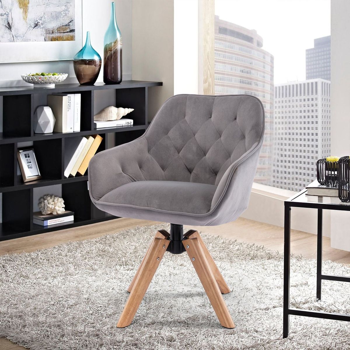 Solid Wood Tufted Upholstered Armless home office chair