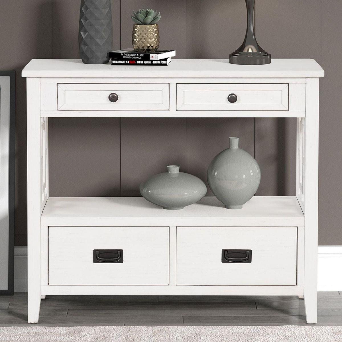 36" Farmhouse Pine Wood Console Table Entry Sofa Table with 4 Drawers & 1 Storage Shelf for Entryway Living Room Bedroom Hallway Kitchen (Antique White)