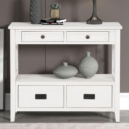 36" Farmhouse Pine Wood Console Table Entry Sofa Table with 4 Drawers & 1 Storage Shelf for Entryway Living Room Bedroom Hallway Kitchen (Antique White)