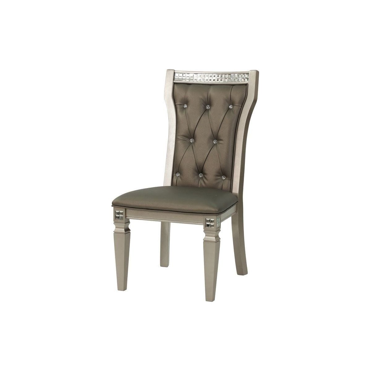 Formal Traditional Dining Room Furniture Chairs Set of 2 Chairs Dark Gray Hue Accent Silver Side Chair Tufted Back Cushion Seat