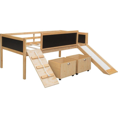 Twin size Loft Bed Wood Bed with Two Storage Boxes - Natrual ()